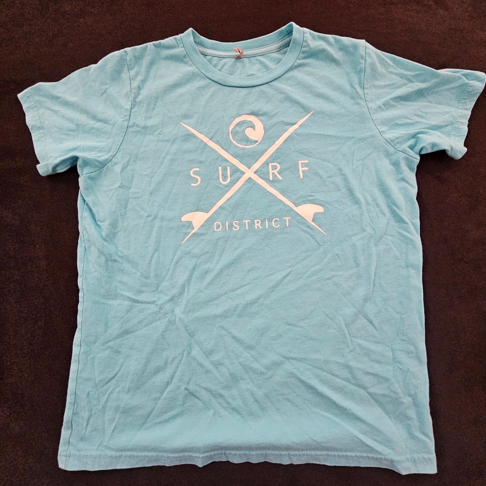 Surf District Aqua Blue Short Sleeve Cotton Blend T-Shirt Kids XL